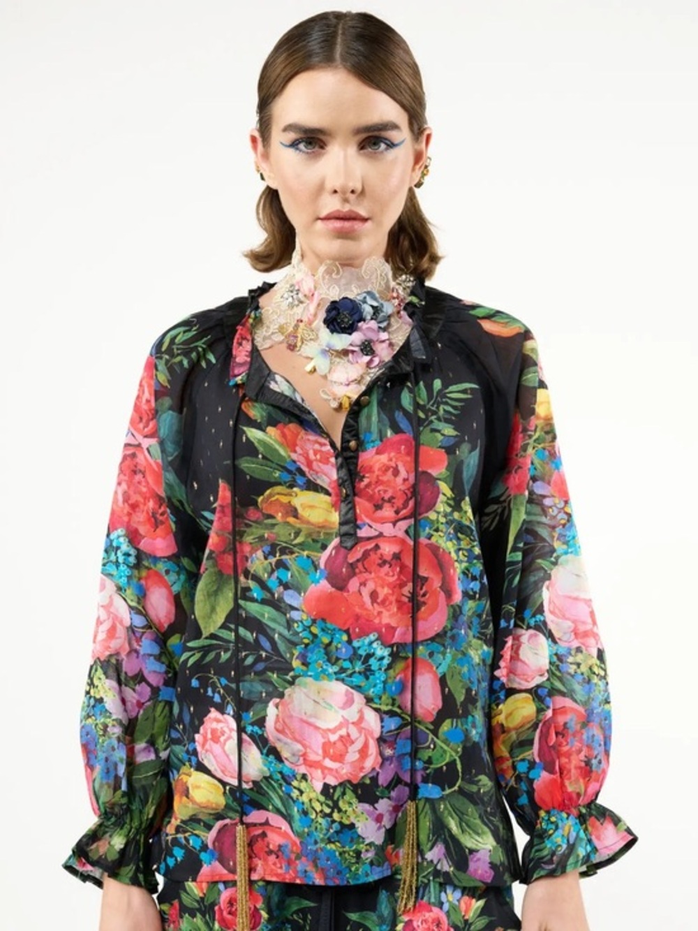 NWOT Aratta Silent Journey Black Floral Blouse top size XS beautiful Top